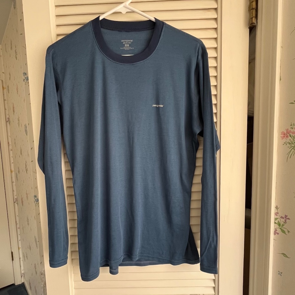 Patagonia Vintage MENS Capilene Medium Blue Long Sleeve Shirt Size L - Picture 9 of 9